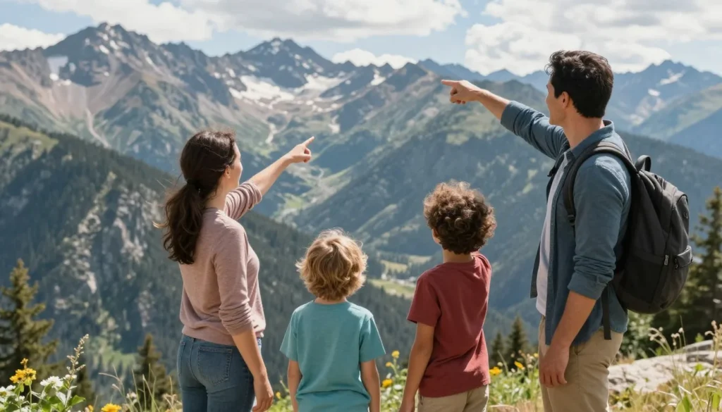 Family enjoying scenic stop at Vail Pass with children Family enjoying scenic stop at Vail Pass with children
