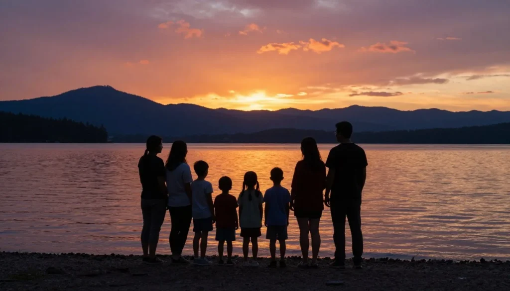 Family enjoying sunset at Trinidad Lake State Park Family enjoying sunset at Trinidad Lake State Park