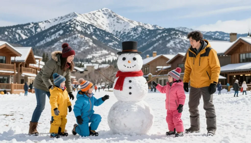 Family enjoying winter activities at Park City Mountain base area Family enjoying winter activities at Park City Mountain base area