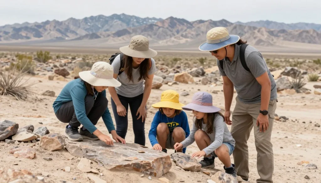 Family exploring desert landscape safely Family exploring desert landscape safely