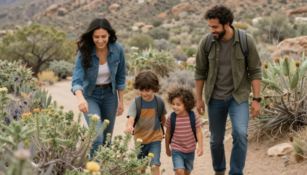 Family exploring nature trail in Nevada