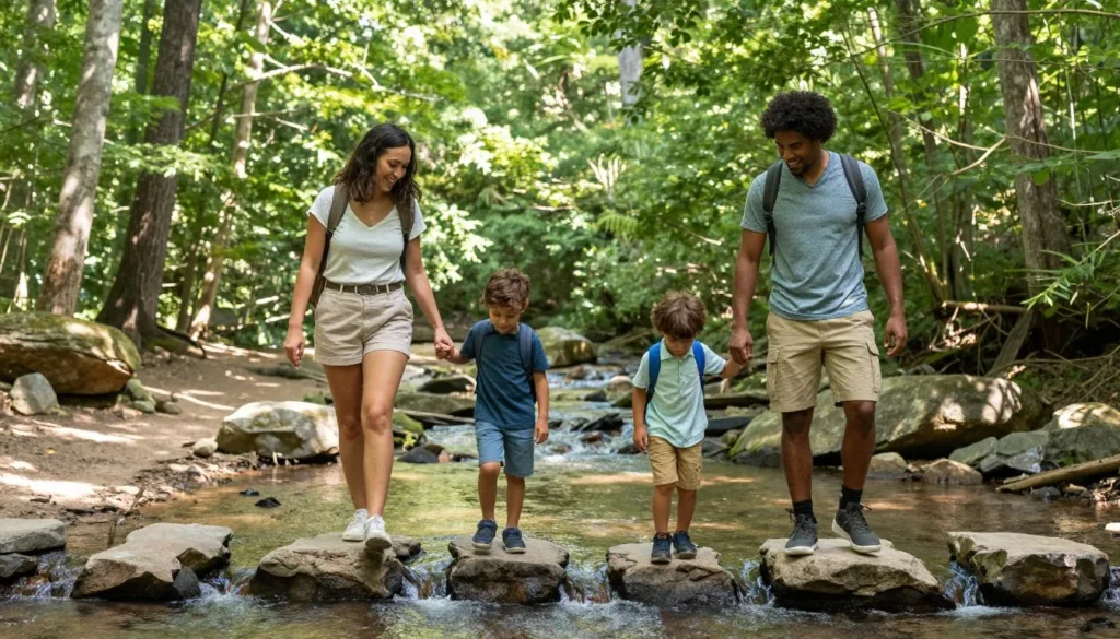 Family hiking at Frozen Head State Park Tennessee