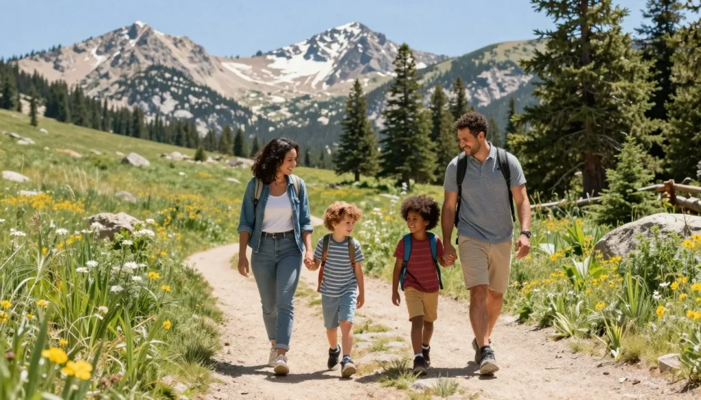Family hiking easy trail in Ruby Mountains