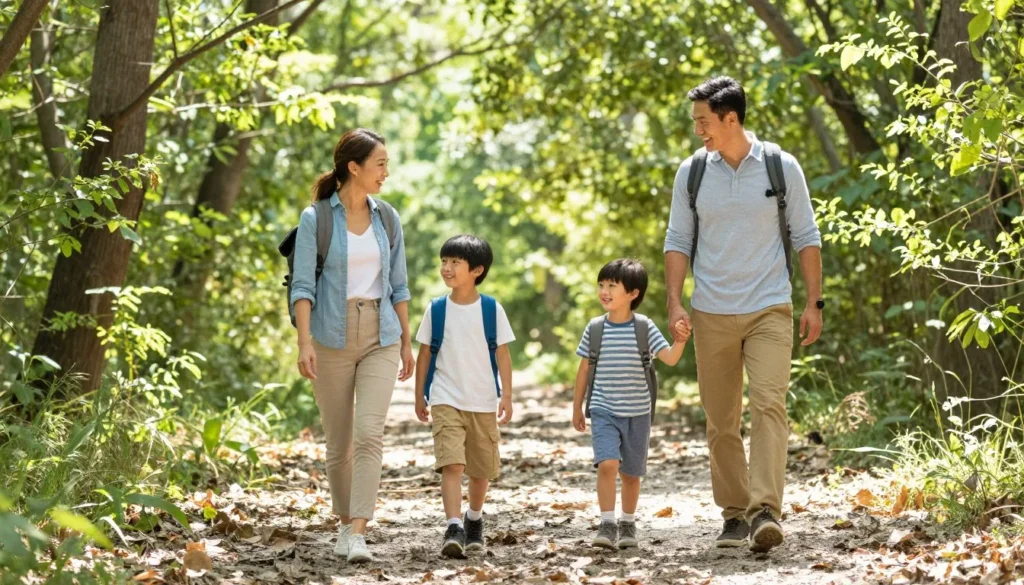 Family hiking easy trail with children Family hiking easy trail with children