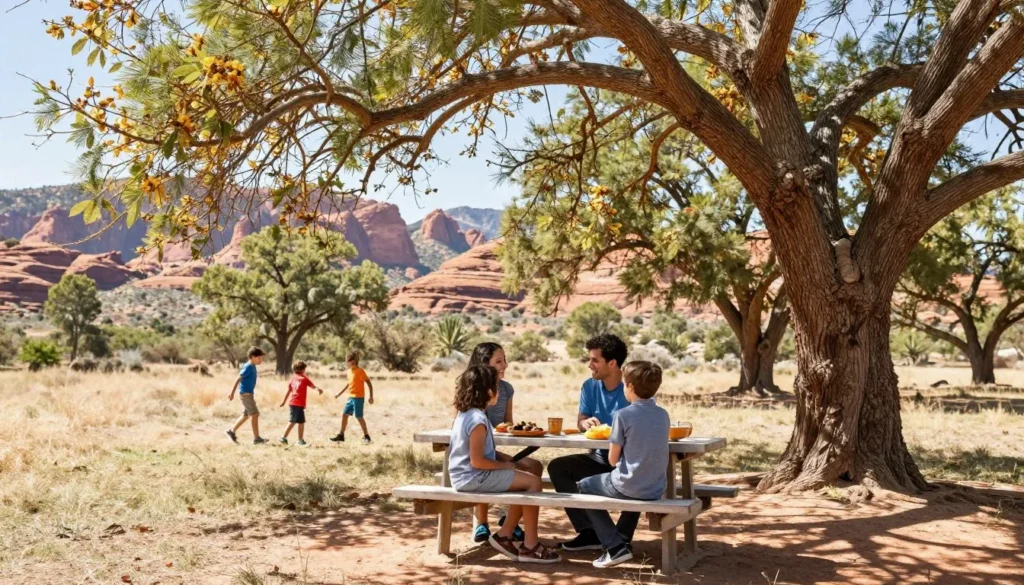 Family picnicking at Spring Mountain Ranch State Park Nevada