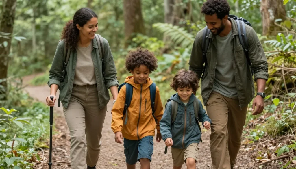 Family with children enjoying outdoor activity at Doe Mountain