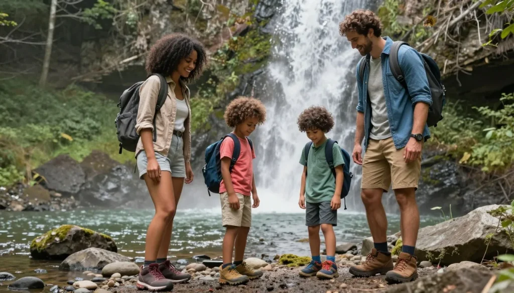 Family with children enjoying waterfall view at DuPont State Forest Family with children enjoying waterfall view at DuPont State Forest