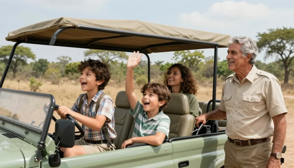 Family with children enjoying wildlife safari in Ranthambore National Park