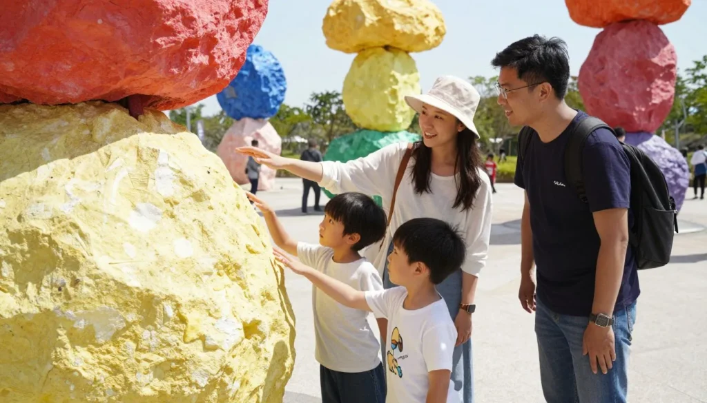 Family with children exploring Seven Magic Mountains Family with children exploring Seven Magic Mountains