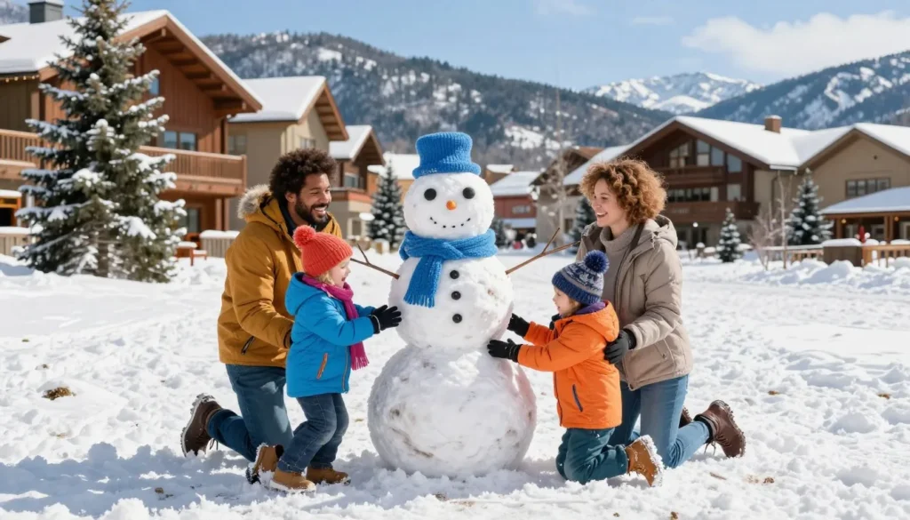 Family with children playing in snow at Vail resort Family with children playing in snow at Vail resort