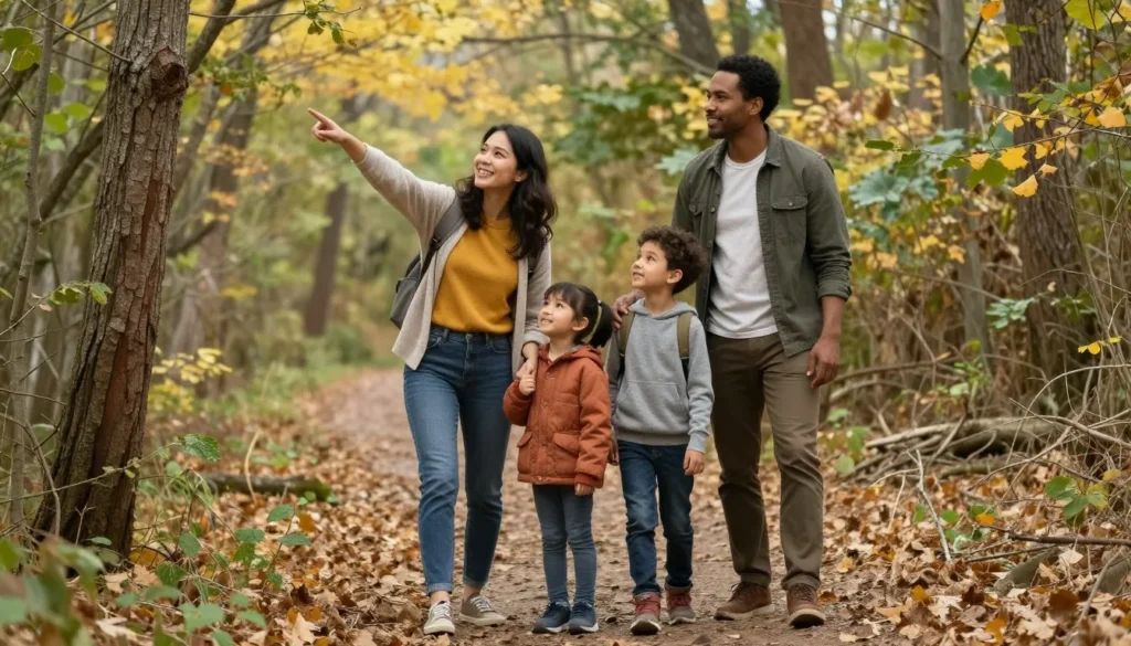 Family with young children enjoying easy nature trail Family with young children enjoying easy nature trail