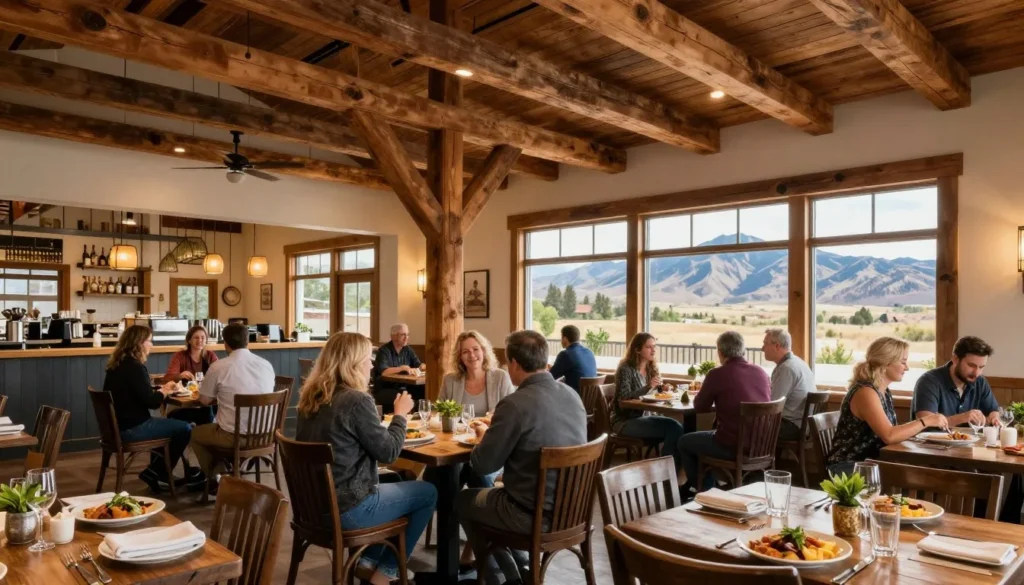 Farm-to-table restaurant interior in Midway with mountain view
