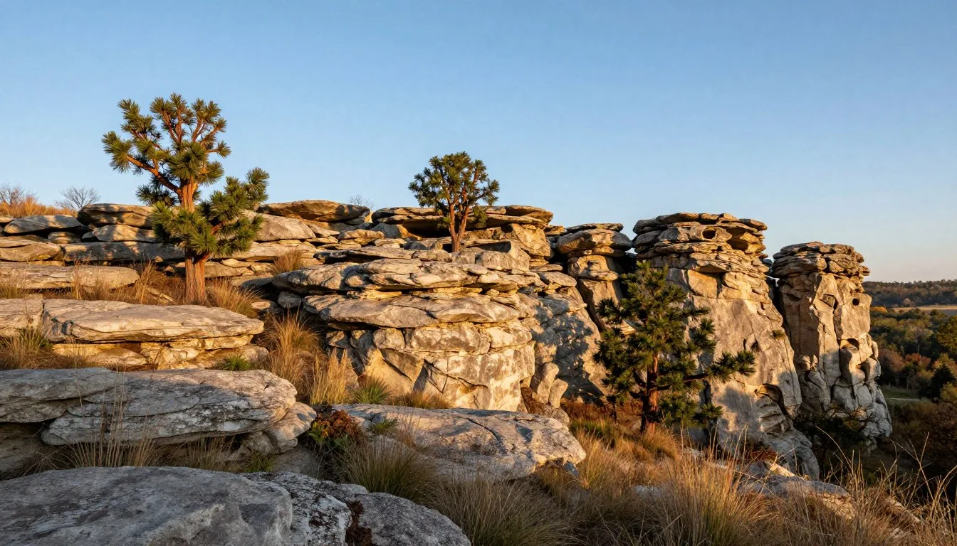Flat-Rock-Cedar-Glades-limestone-outcrop-with-native-vegetation Flat Rock Cedar Glades limestone outcrop with native vegetation