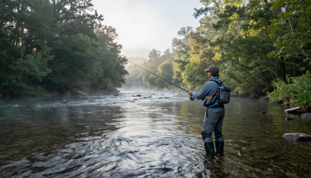Fly fishing in South Holston River tailwater below the dam Fly fishing in South Holston River tailwater below the dam