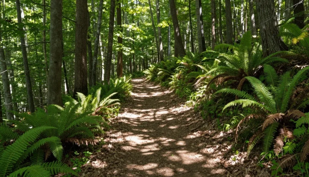 Forest hiking trail through Tennessee woods Forest hiking trail through Tennessee woods