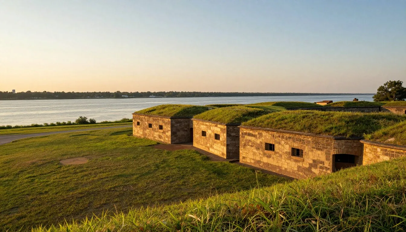 Fort-Anderson-North-Carolina-historic-earthworks-overlooking-Cape-Fear-River-at-sunset Fort Anderson North Carolina historic earthworks overlooking Cape Fear River at sunset