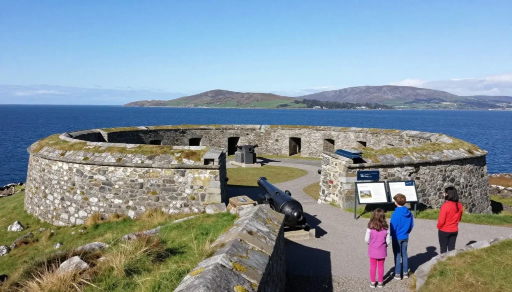 Fort Dunree military museum on coastal cliffs overlooking Lough Swilly on Inishowen Peninsula