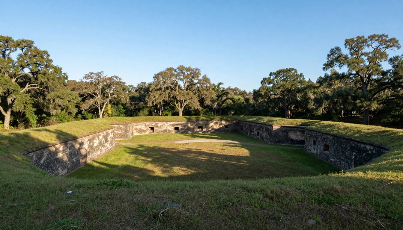 Fort-Raleigh-National-Historic-Site-earthwork-fortifications-surrounded-by-maritime-forest-on Fort Raleigh National Historic Site earthwork fortifications surrounded by maritime forest on Roanoke Island