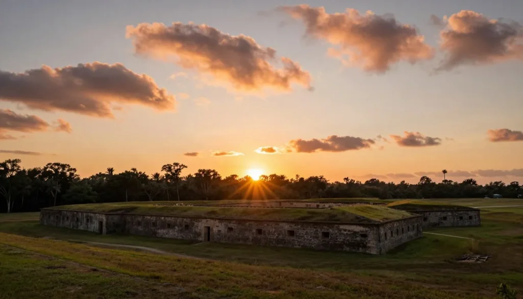 Fort Raleigh earthworks at sunset with golden light Fort Raleigh earthworks at sunset with golden light