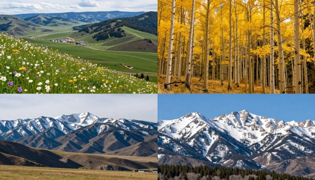 Four seasons collage showing Midway Utah landscapes throughout the year