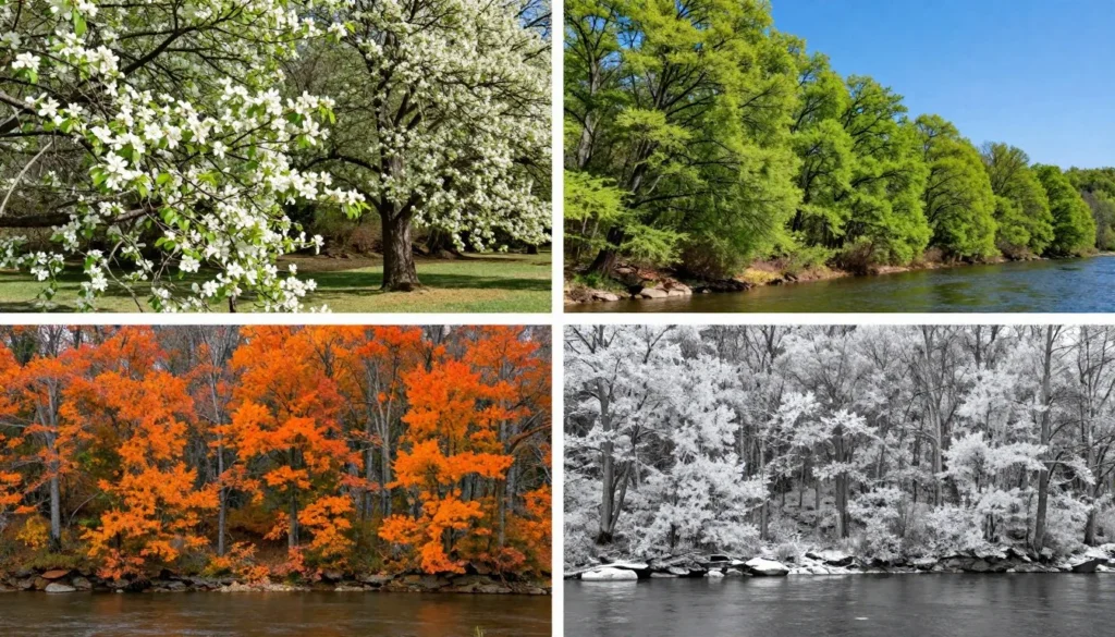 Four seasons montage showing Ocoee River corridor through spring, summer, fall and winter Four seasons montage showing Ocoee River corridor through spring, summer, fall and winter