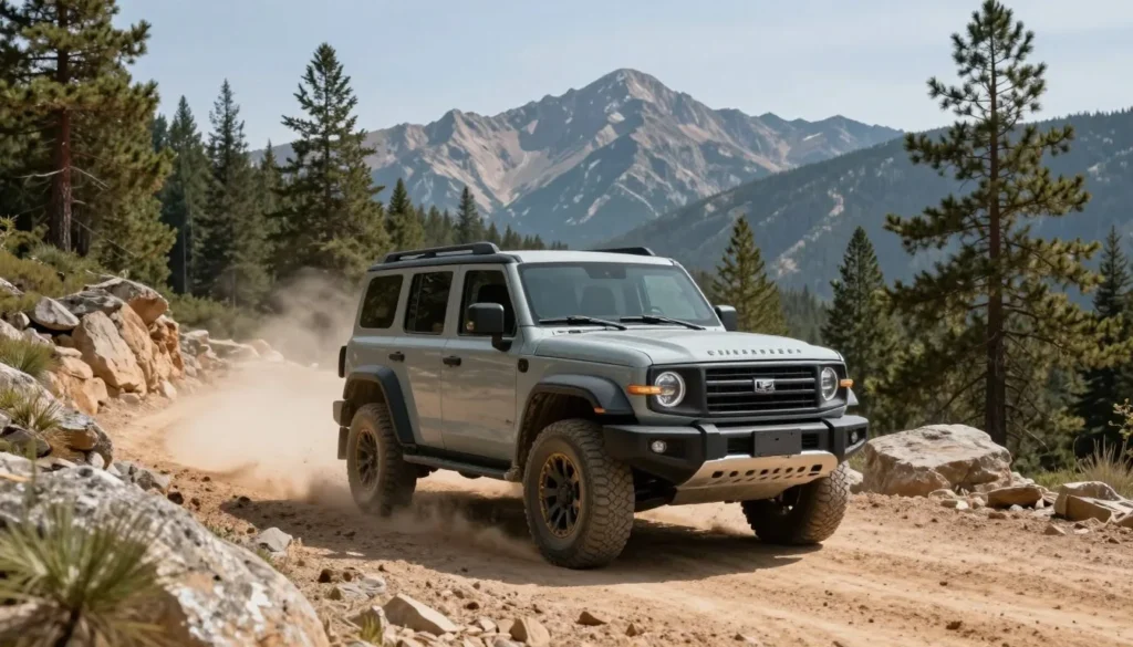 Four wheel drive vehicle on mountain trail in Ruby Mountains wilderness area