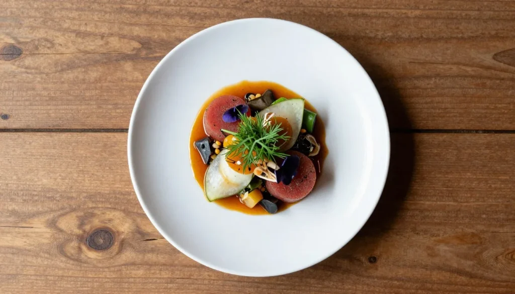Fresh Colorado cuisine plated beautifully at a Manitou Springs restaurant with mountain herbs and local ingredients