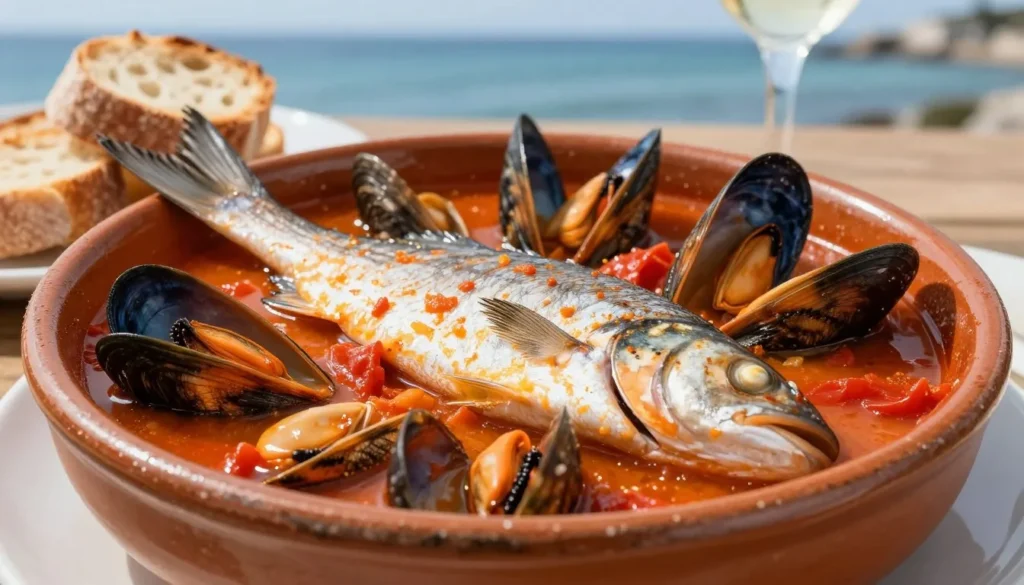 Fresh seafood dish at waterfront restaurant in Cadaques