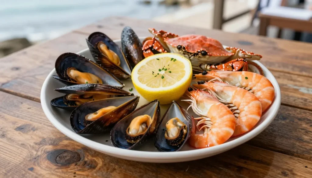 Fresh seafood platter featuring local Inishowen Peninsula catches with coastal setting