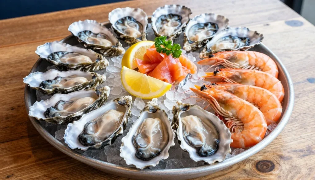 Fresh seafood platter with Irish oysters and crab