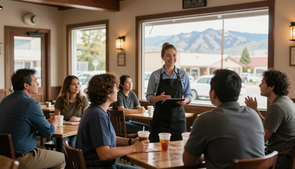 Friendly interaction at small town cafe