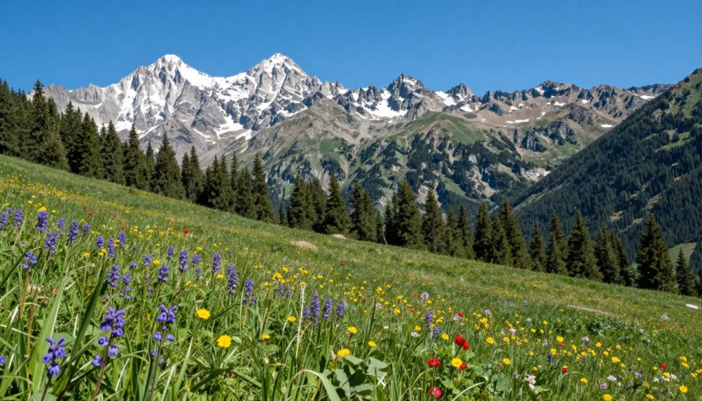 Gore Range mountain peaks with wildflower meadow in foreground Gore Range mountain peaks with wildflower meadow in foreground