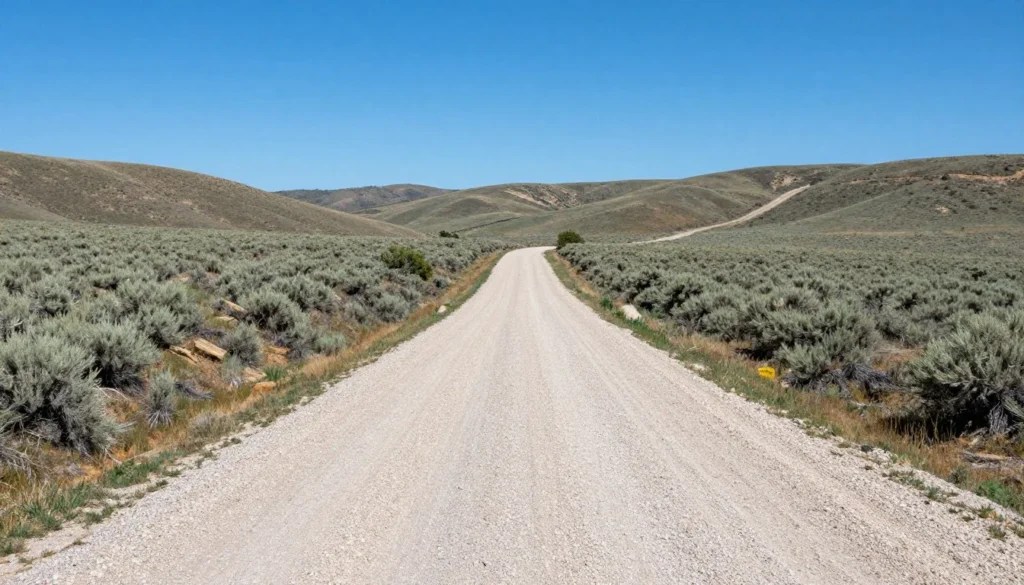 Gravel road winding through sagebrush landscape at Sheldon Wildlife Refuge