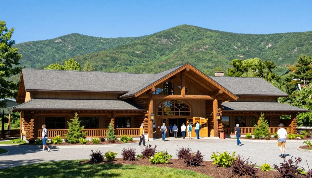 Great Smoky Mountains Heritage Center museum exterior with traditional mountain architecture Great Smoky Mountains Heritage Center museum exterior with traditional mountain architecture
