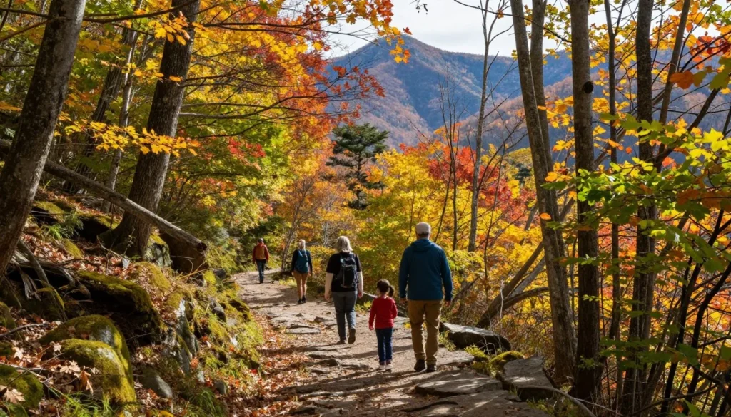 Great Smoky Mountains National Park with hiking trails through autumn forest Great Smoky Mountains National Park with hiking trails through autumn forest