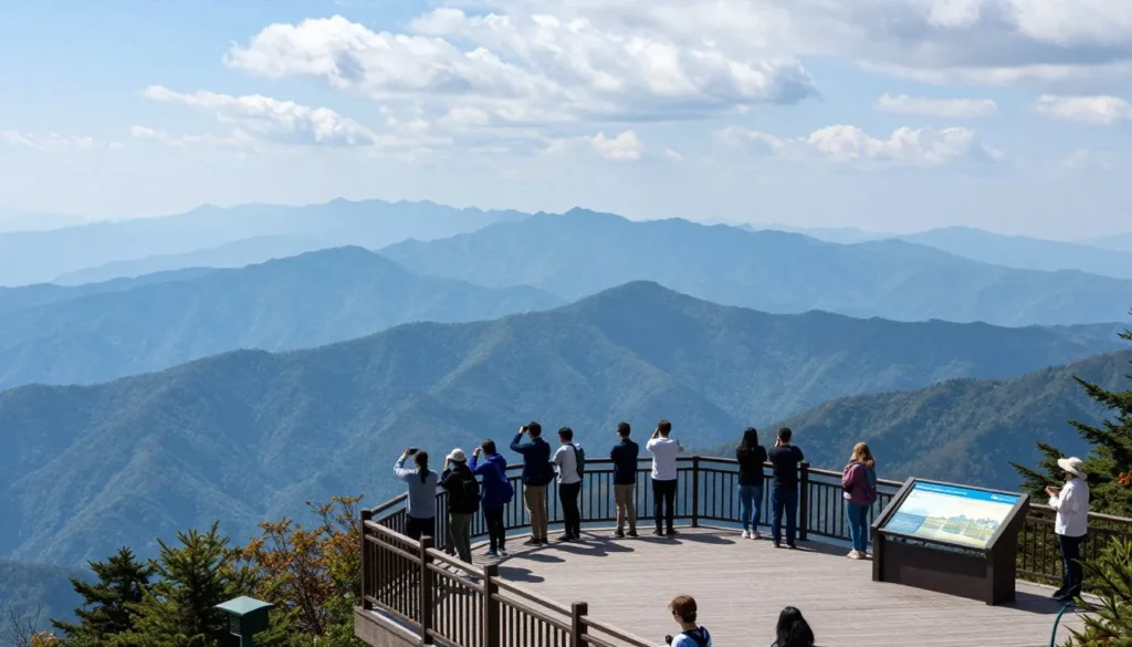 Great Smoky Mountains scenic overlook with multiple mountain ridges Great Smoky Mountains scenic overlook with multiple mountain ridges