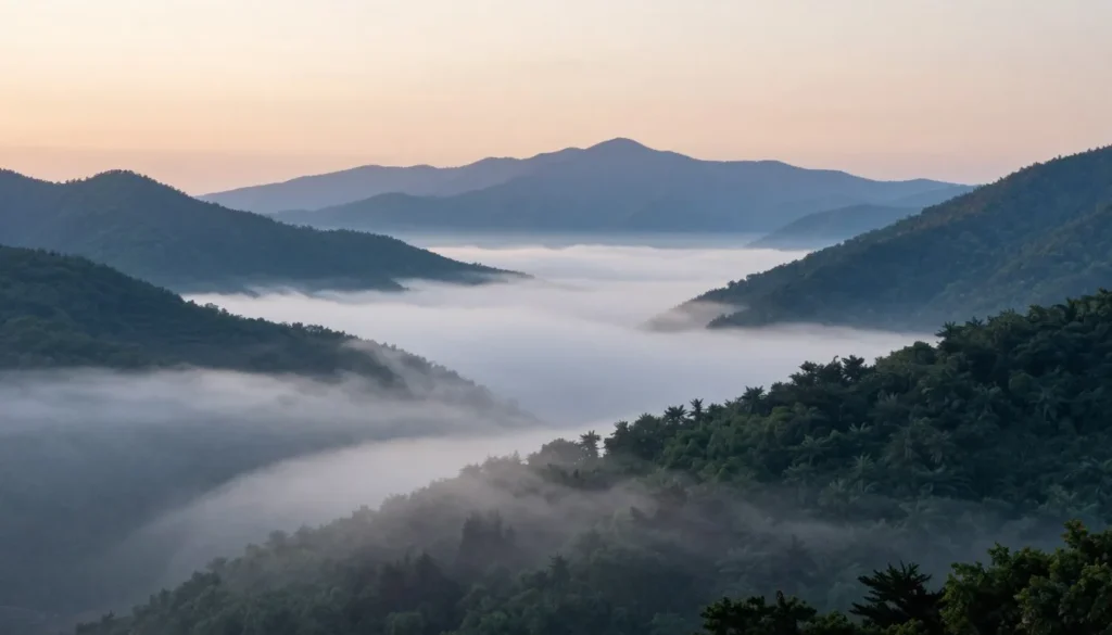 Great Smoky Mountains valley view with morning mist Great Smoky Mountains valley view with morning mist