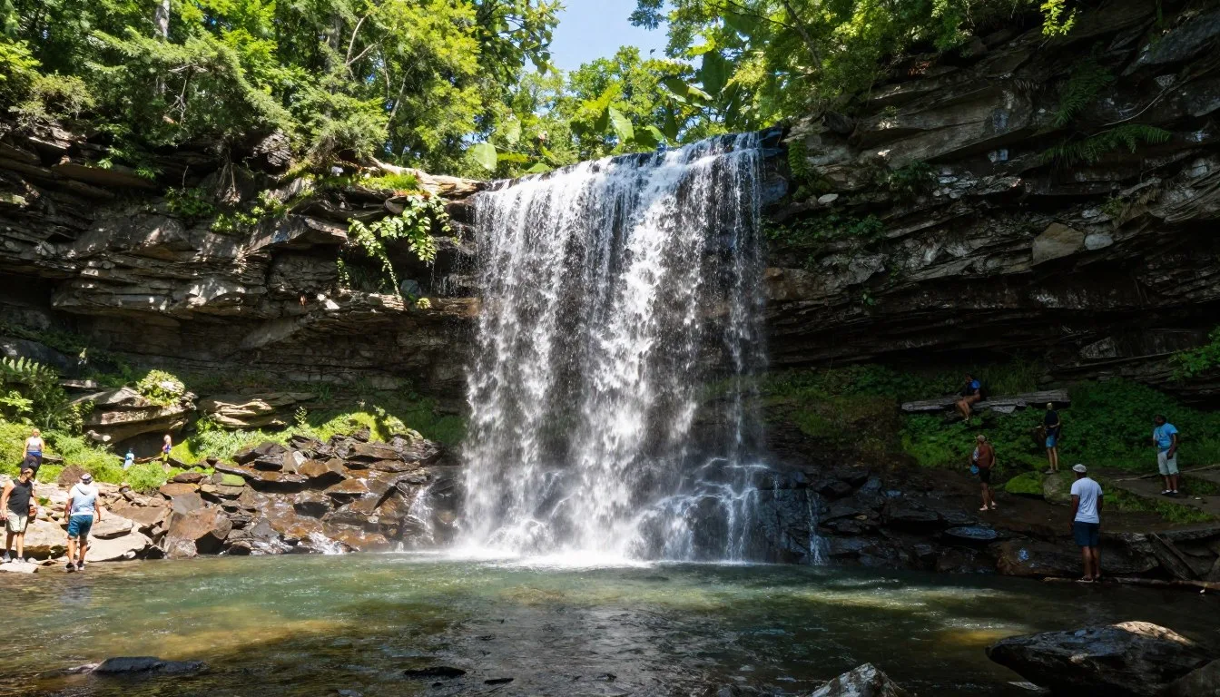 Greeter-Falls-Tennessee-cascading-over-rocky-cliffs-surrounded-by-lush-forest Greeter Falls Tennessee cascading over rocky cliffs surrounded by lush forest