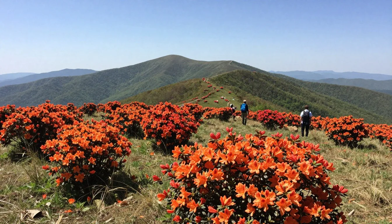 Gregory-Bald-summit-with-flame-azaleas-blooming-across-the-grassy-bald Gregory Bald summit with flame azaleas blooming across the grassy bald