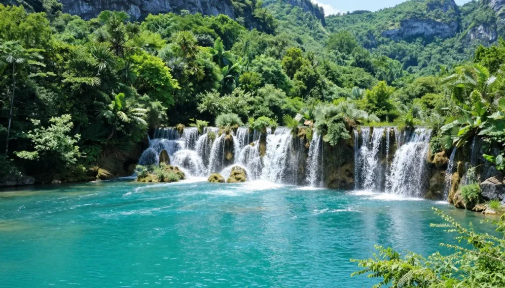 Hanging Lake waterfall and turquoise pools surrounded by lush vegetation in Glenwood Canyon