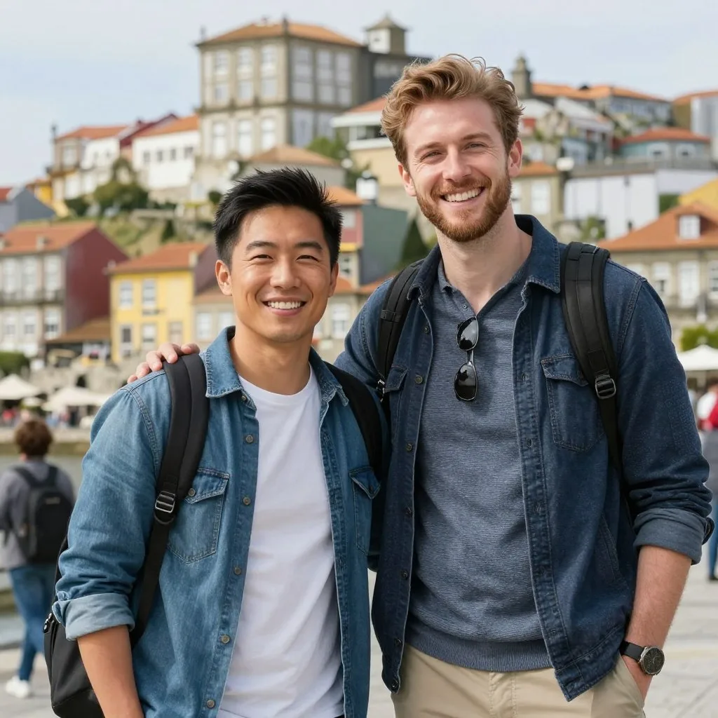 Happy diverse couple exploring Porto-Novo cultural site