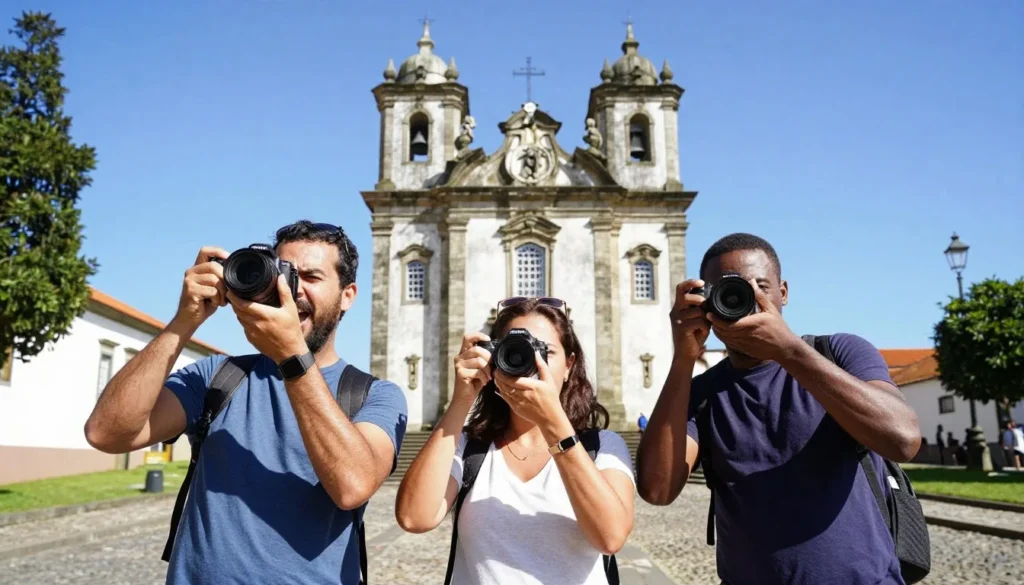 Happy tourists at Pampulha UNESCO site taking photos