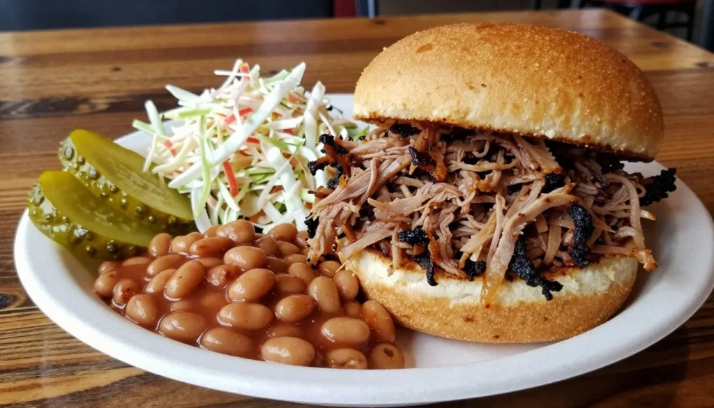 Highland Rim Tennessee barbecue plate with traditional sides Highland Rim Tennessee barbecue plate with traditional sides