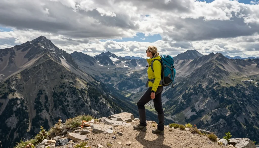 Hiker on alpine ridge near Taylor Pass Hiker on alpine ridge near Taylor Pass