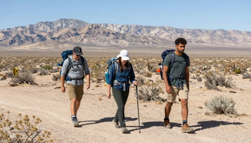 Hikers exploring desert terrain near Sand Springs