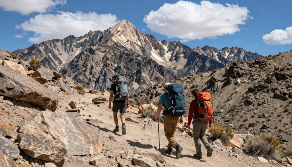 Hikers exploring rocky terrain in Schettler Range Nevada wilderness