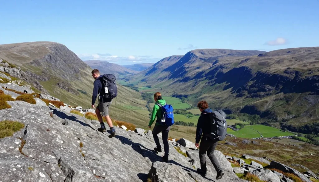 Hikers on Diamond Hill trail with panoramic mountain views