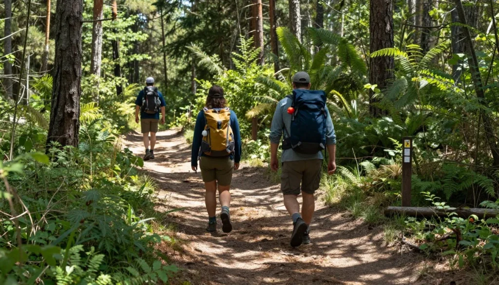 Hikers on forest trail at Goose Creek State Park Hikers on forest trail at Goose Creek State Park