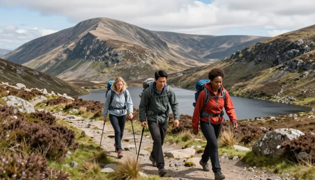 Hikers on the Lough Inshagh mountain trail with expansive views