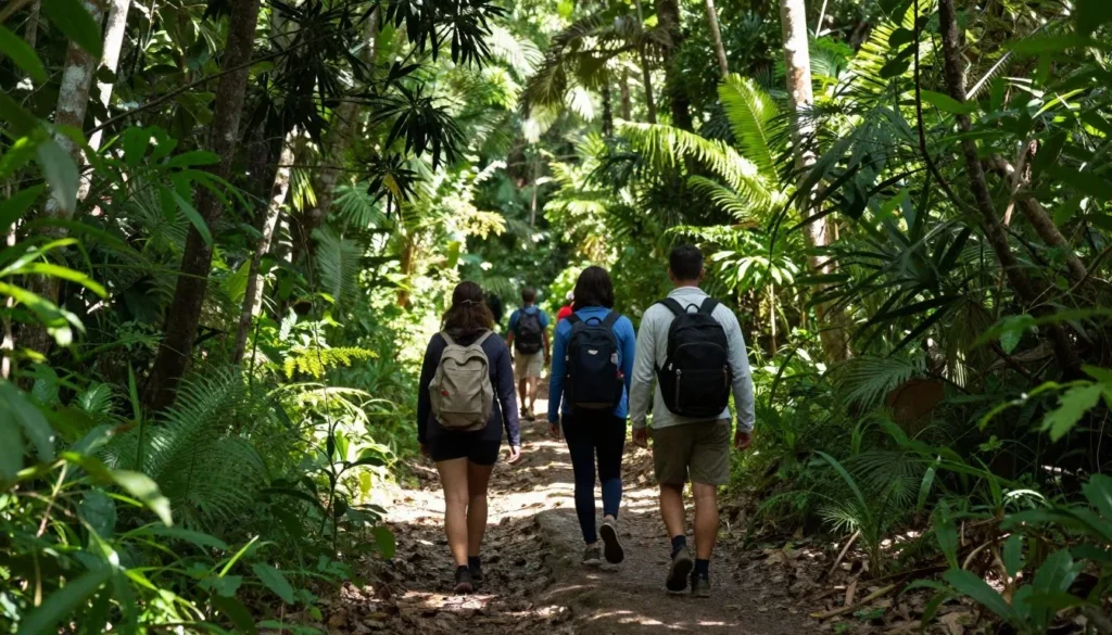 Hikers walking on forest trail near Yaounde